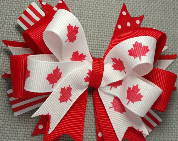 Canada Bow Canada Flag Red Leaf Bow White Boutique Bow Etsy