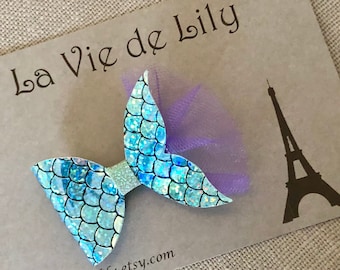 Petit noeud de sirène, noeud bleu violet, paillettes scintillantes de sirène, noeud de gâteau Smash d'anniversaire de sirène, vie de sirène, Oneder the sea, le plus mignon de tous les temps