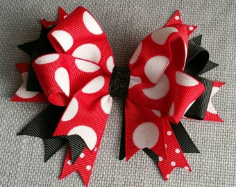 Black Red with White Glitter Dot Inspired, Boutique bow Hair Accessory, Photo Prop,  Bow Party, Dress bows, Red White Dots, dotted bows