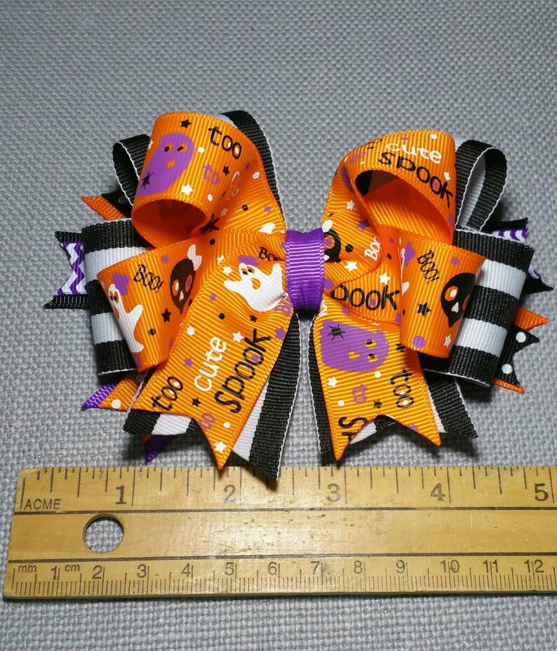 Halloween Hair Bow Double Stacked Bows Too Cute to Spook Etsy
