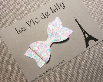 White Glitter bow, Iridescent bow, Snow Sparkle Glitter, Winter Birthday, Half Smash Cake bow, prop, Snowflake bow, Winter cutie, 1st Xmas