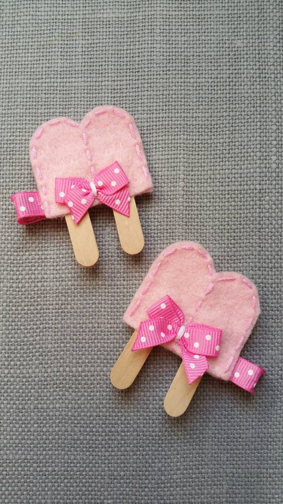 Pink Popsicle hairbow Clip Strawberry Pink Feltie Hair Etsy