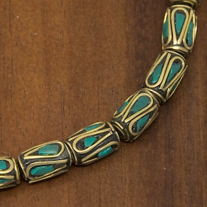 5 PCS - Turquoise beads - Brass Beads - Inlay beads - Buddhist Beads - Spacer Beads - Tibetan Spacer Beads - Nepalese Beads - Nepal Beads