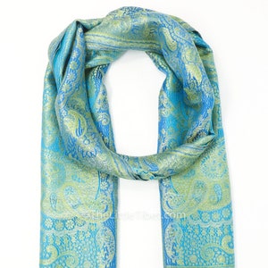 Green Silk Scarf Gift For Mom - 100% Pure Silk Scarf Eid Gift - Paisley Scarf Pashmina Scarf Travel Accessories
