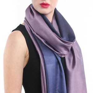 Purple & Aqua Blue Silk Scarf Travel Accessories - 100% Pure Silk Scarf Purple Gift For Mom - Reversible Plain Silk Purple Scarf Eid Gift