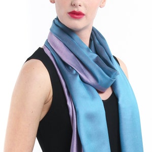 Aqua & Purple Silk Scarf Travel Accessories - 100% Pure Silk Scarf Purple Gift For Mom - Reversible Plain Purple Silk Scarf Eid Gift