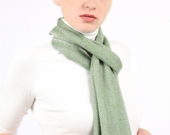 Velura Green 100% Cashmere Scarf Unisex - Chevron Cashmere Lightweight Scarf Luxury Gift For Mum - Ladies Scarf Travel Accessories