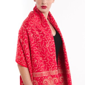 Floral Bright Pink Wool Shawl Gift For Mom - Paisley Yak Wool Blanket Scarf Gift For Her - Pink Wool Shawl Travel Accessories