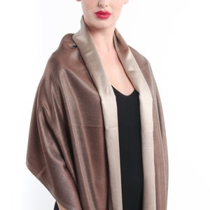 Brown Silk Scarf Travel Accessories - Two Tone 100% Pure Silk Scarf Gift For Mom - Reversible Plain Silk Scarf Eid Gift