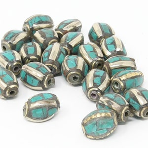 Turquoise Tibetan Beads - Brass Beads - Tibetan Red Coral - Buddhist Beads - Tibetan Spacer Beads - Nepalese Beads - Nepal Beads