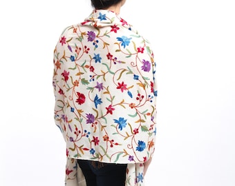Hand Embroidered Kashmir Wool Shawl – Floral Pashmina Scarf