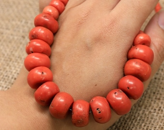 Lhasa Tibet Old Coral Bead - Vintage Tibetan Red Coral Necklace For Antique Collectors - Authentic Vintage Jewellery