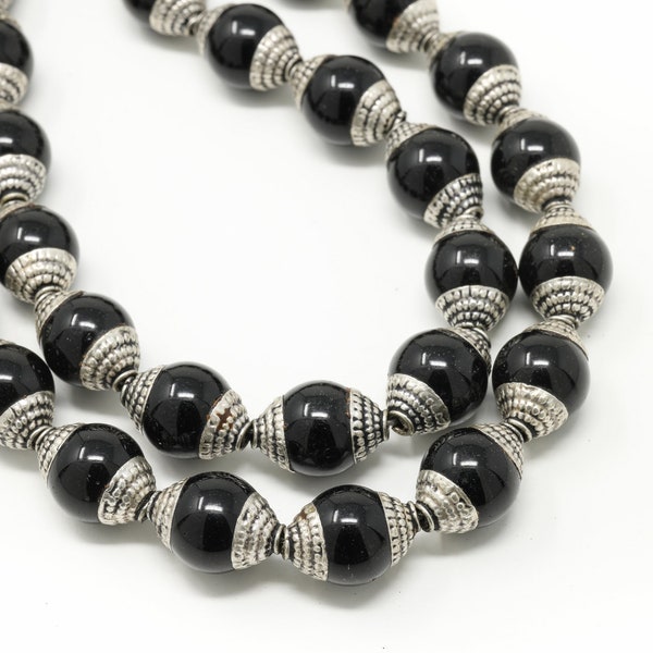 Black Onyx Inlaid Beads for Diy Jewellery Making - Tibetan Beads Diy Craft Kit - Nepal Beads Craft Supplies