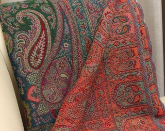Lambswool Boiled Wool Blanket – Green & Orange Paisley Throw
