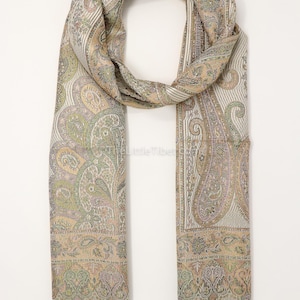 100% Silk Paisley Scarf - Luxurious Pure Silk Scarf Gift for Her - Beige Silk Scarf Gift for Her