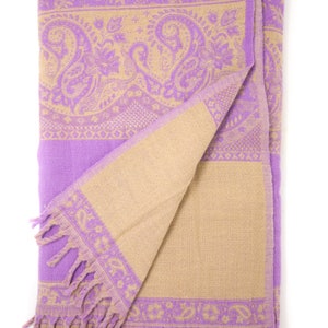 Reversible Lavender Wool Shawl - Paisley Blanket Scarf Gift For Her - Yak Wool Shawl Travel Accessories Gift For Mom