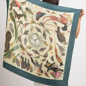 100% Pure Silk Square Scarf Silk Bandana - Bird Print Silk Scarf Square Travel Accessories - Head Scarf Gift For Women