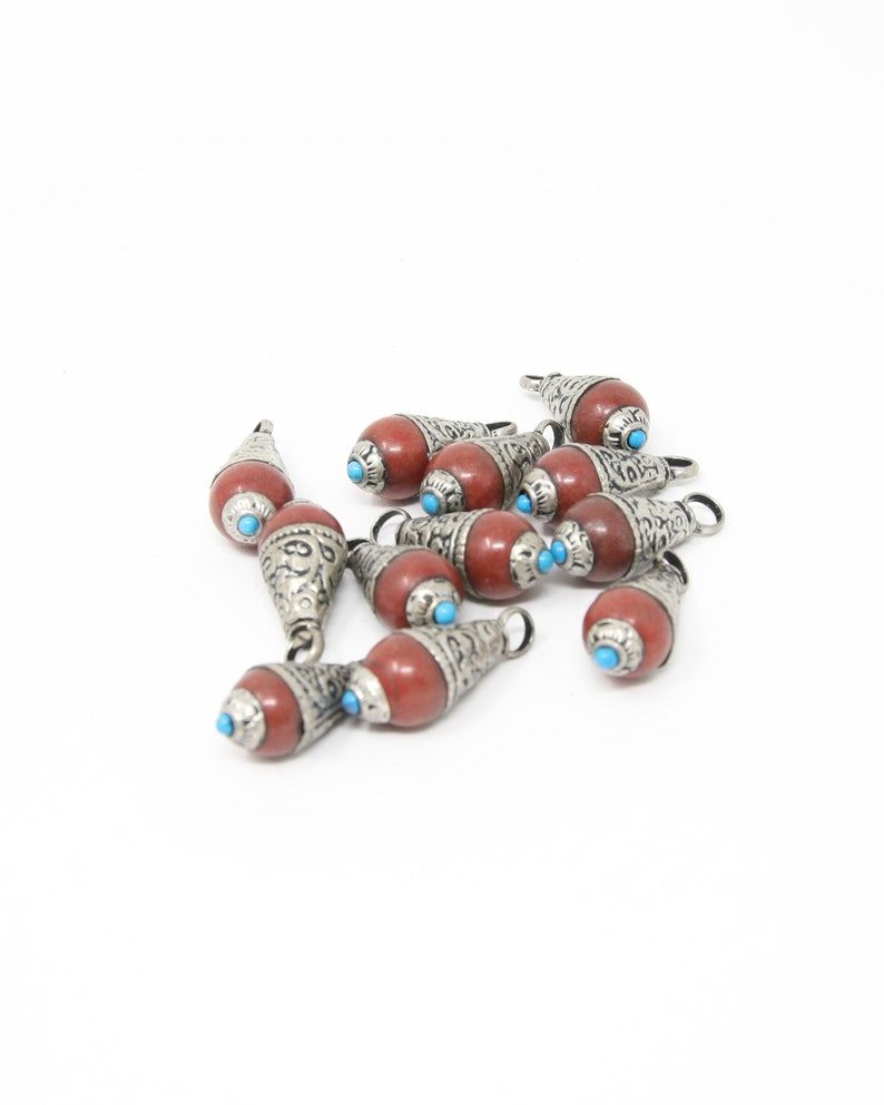 RCW 5 Tribal Beads Teardrop Nepal Beads for Jewellery Making 26mm Coral Inlaid Pendant Beads