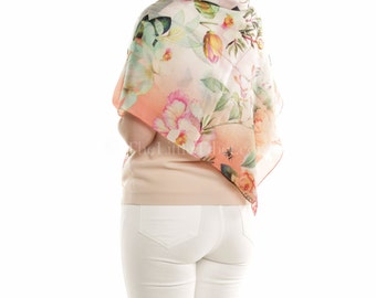 Floral 100% Pure Silk Square Scarf - 40" x 40"