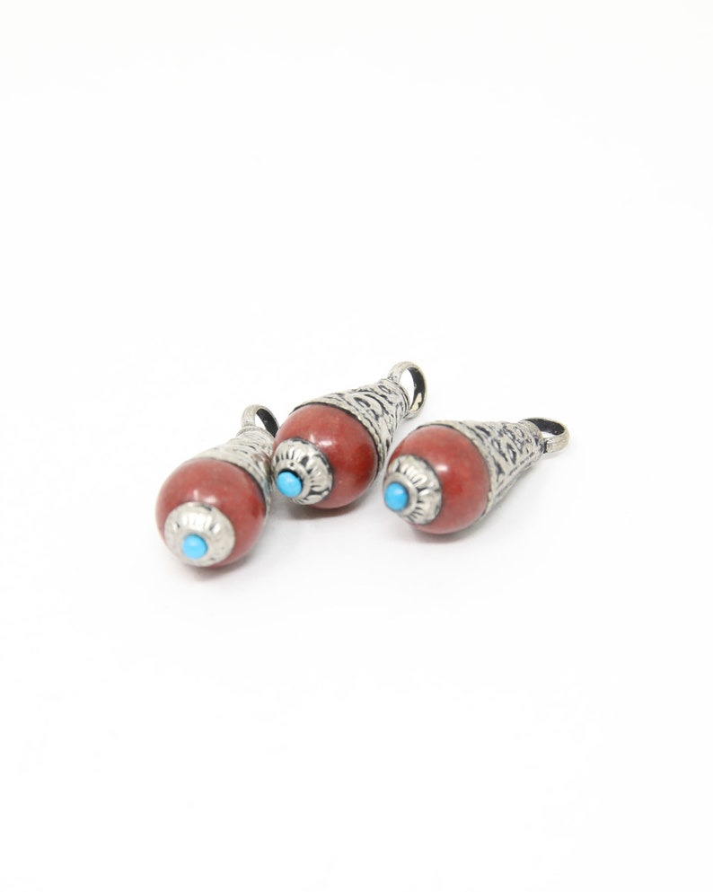RCW 5 Tribal Beads Teardrop Nepal Beads for Jewellery Making 26mm Coral Inlaid Pendant Beads