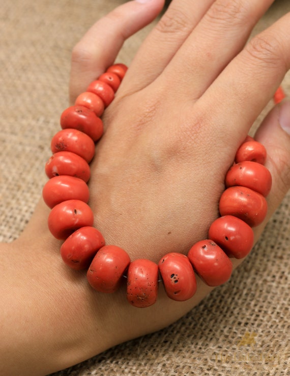 Lhasa Tibet Old Coral Bead Vintage Tibetan Red Coral Necklace for