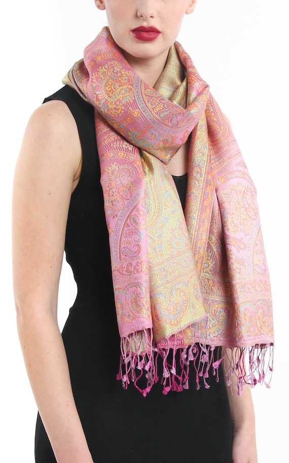 Womens Scarf Pink And Gold Scarf Gold Pink Silk Scarf Travel