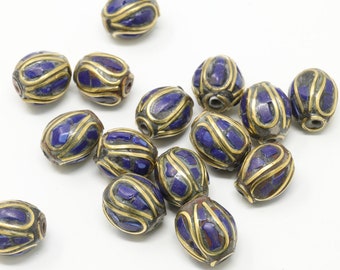 Lapis Lazuli Inlaid Beads for Diy Jewellery Making - Tibetan Beads Diy Craft Kit - Nepal Beads Craft Supplies