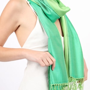 Green Silk Scarf Travel Accessories - 100% Pure Silk Green Scarf Gift For Mom - Reversible Plain Silk Scarf Eid Gift