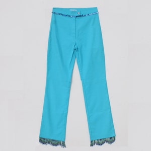 Vintage 2000s Designer SARACO PARIS Bead Fringe/Sequin Turquoise Blue Pants, Small