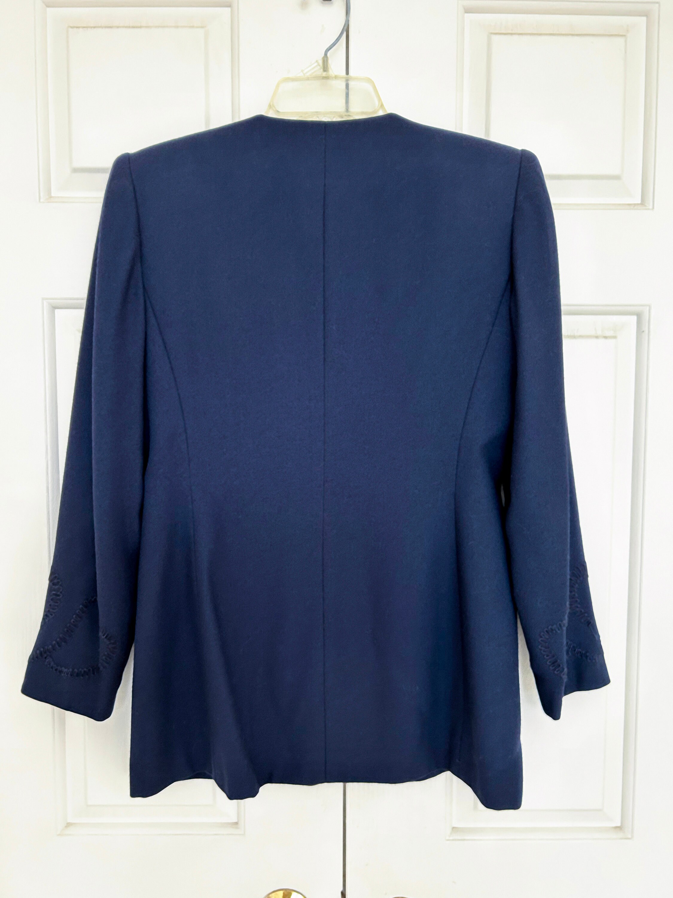 Rare Vintage KASPER Embroidered Navy Blue Blazer and Skirt Suit Set