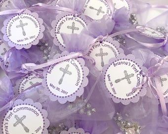 24 organza bags with mini rosaries included and thank you card-girl communion favors- Christening Baptism girl favors - first communion favo