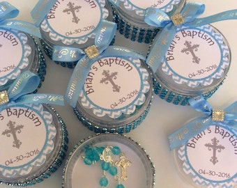 12 baptism favors boxes with mini rosaries- boy Baptism favors- boy Baptism- christening Baptism- baptism favors- christening baptism favor