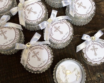 12 baptism favors boxes with mini rosaries- girl Baptism favors- Girl Baptism  - first communion favors- baptism favors- boy baptism favor