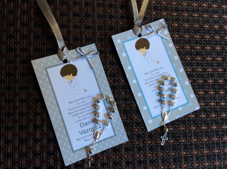 12 first communion favors with mini rosaries boy first Etsy