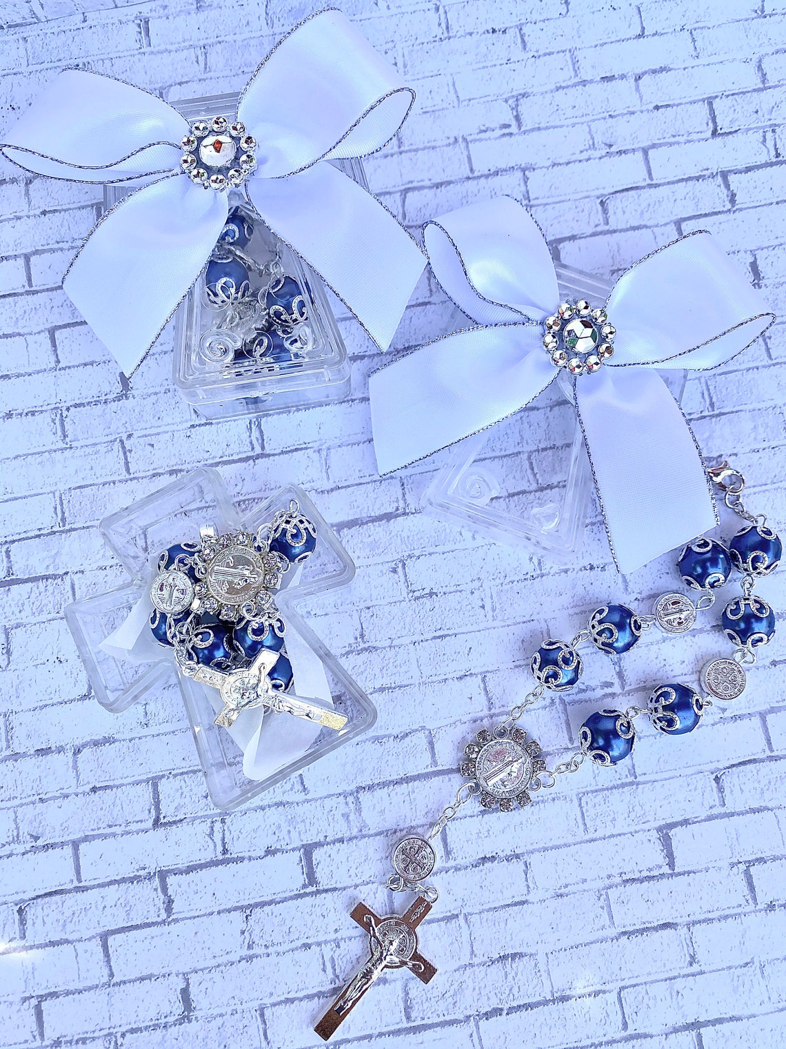 12 baptism favors boxes with bracelets rosaries boy Baptism Etsy