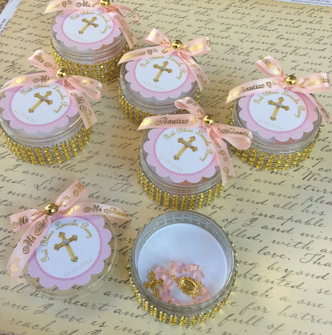 12 baptism favors boxes with mini rosaries girl Baptism Etsy