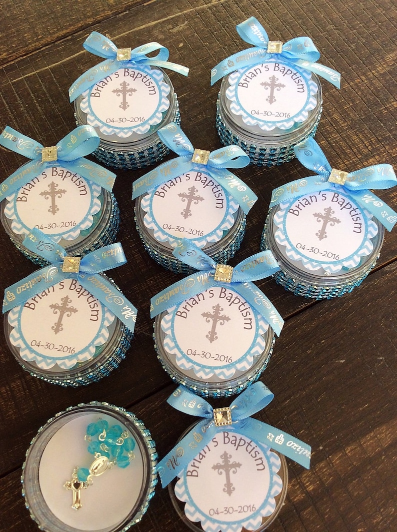 12 Baptism Favors Boxes With Mini Rosaries Boy Baptism Etsy