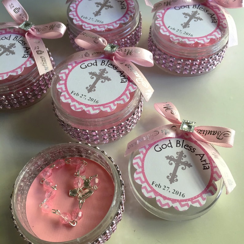 12 Baptism Favors Boxes With Mini Rosaries Girl Baptism Etsy