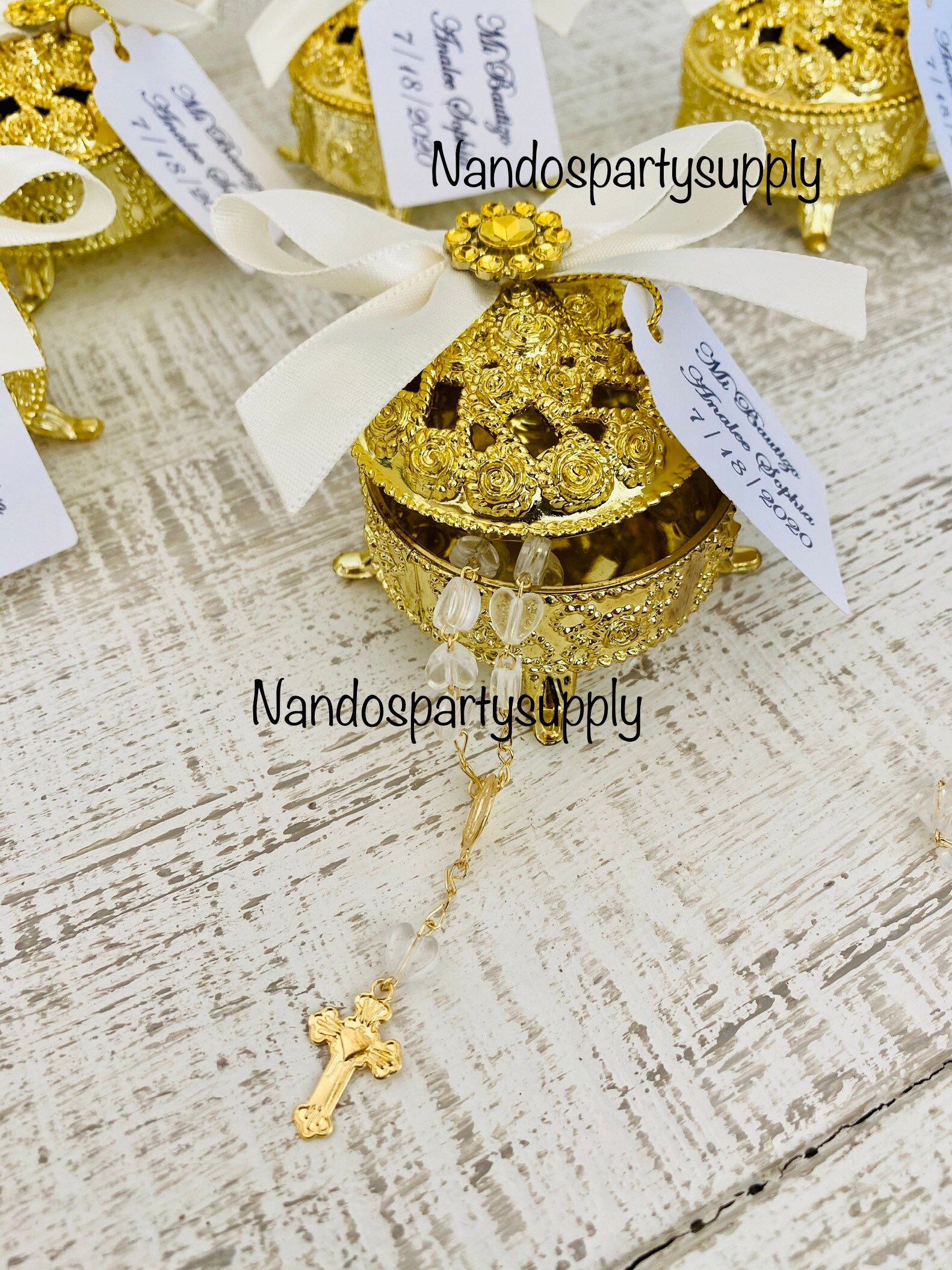 12 Baptism Favors Plastic Boxes With Mini Rosaries- Boy Baptism Favors ...
