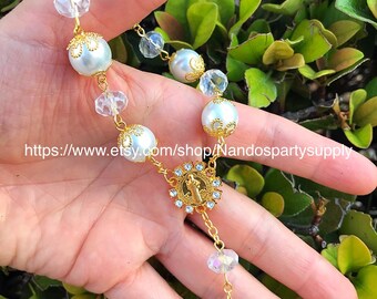 12 rosary bracelet - Baptism favors - first communion favor- wedding favors- christening baptism favor-small car rosary- holy communion
