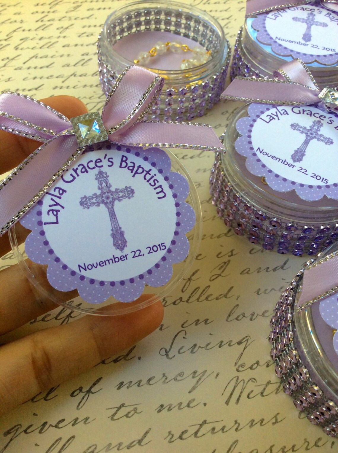 12 Baptism Favors Boxes With Mini Rosaries Girl Baptism Etsy