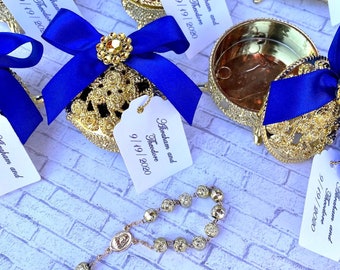 12 baptism favors plastic boxes with mini rosaries- boy Baptism favors- boy Baptism-christening Baptism- baptism favors-quinceañera favor
