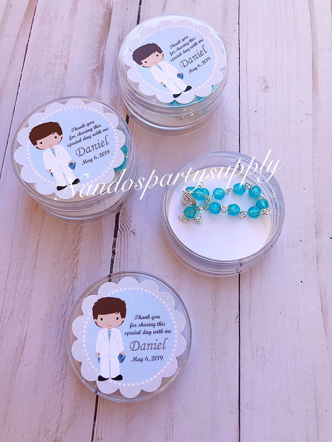 12 Baptism Favors Boxes With Mini Rosaries- Boy Baptism Favors- Boy ...