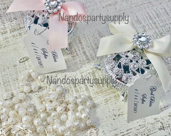 12 baptism favors boxes with mini rosaries- girl Baptism favors- girl Baptism-christening Baptism- baptism favors-quinceañera favors-wedding