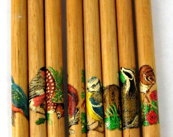 Lacemaking Bobbins Turned 8 Wood 1950s Bobbins UK Animal Decals Pillow Lace Treen Needlework Tools