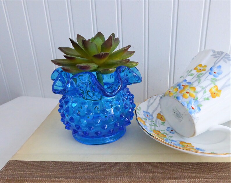 Fenton Rose Bowl Small Vase Hobnail Colonial Blue 1962 1979 Etsy