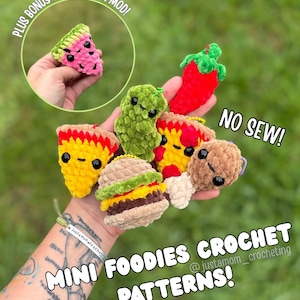 No Sew Mini Foodies Bundle, Crichet Keychains, Market Makes Crochet Patterns- Crochet Plushies, No Sew Patterns!