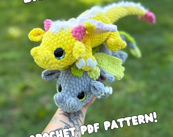 Big Bennie the Dragon, PDF Crochet Dragon Pattern, Low Sew Dragon Pattern