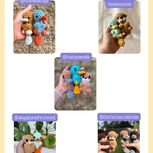 May include: A collection of handmade crochet plushies in various colors, including blue, brown, orange, and gray. The image features multiple small stuffed animals, showcasing different designs and styles. The text "tester appreciation:" is at the top.