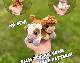 2-in-1 Cow, Highland Cow Palm Plushies, No Sew Crochet Pattern (PDF Pattern)
